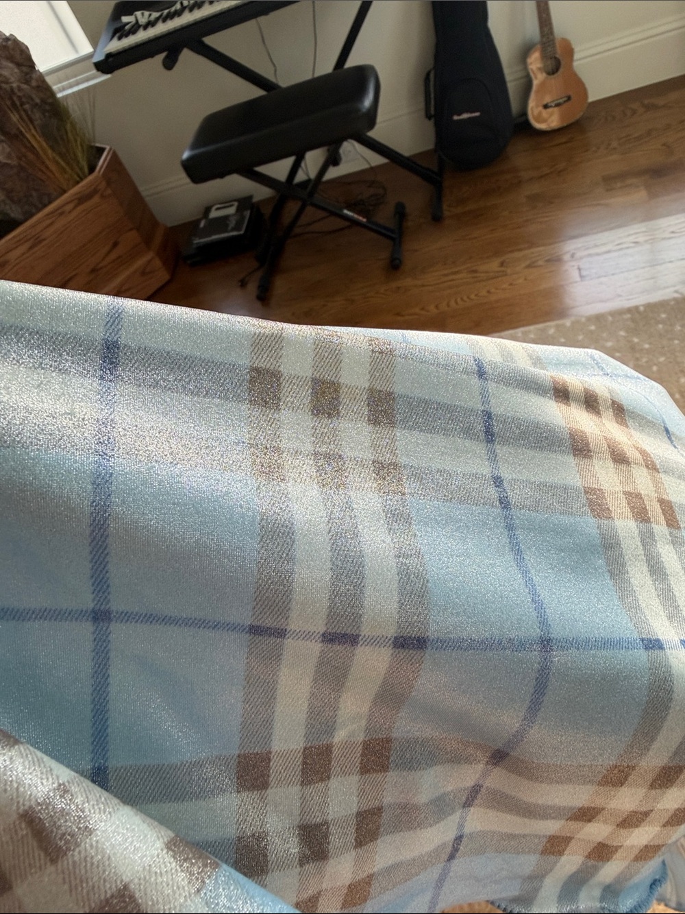 90s Vintage Burberry Light Blue Plaid Shimmer Bikini & Sarong, XS/S - Picture 7 of 7